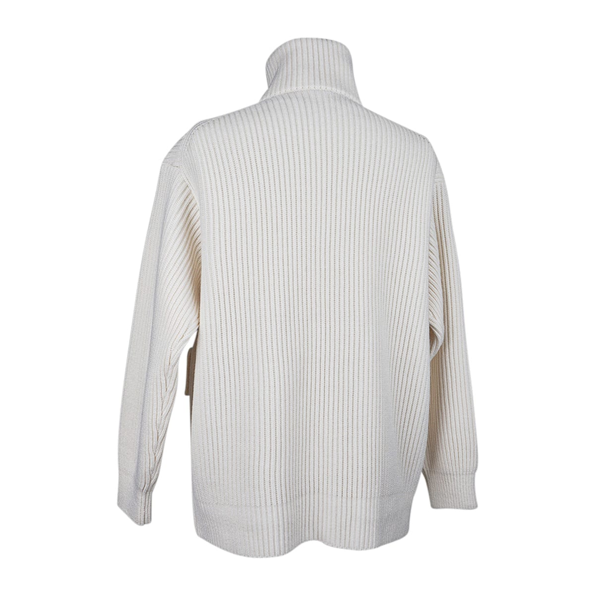 Hermes Cardigan Zip Winter White Sweater Brown Leather H 36 – Mightychic