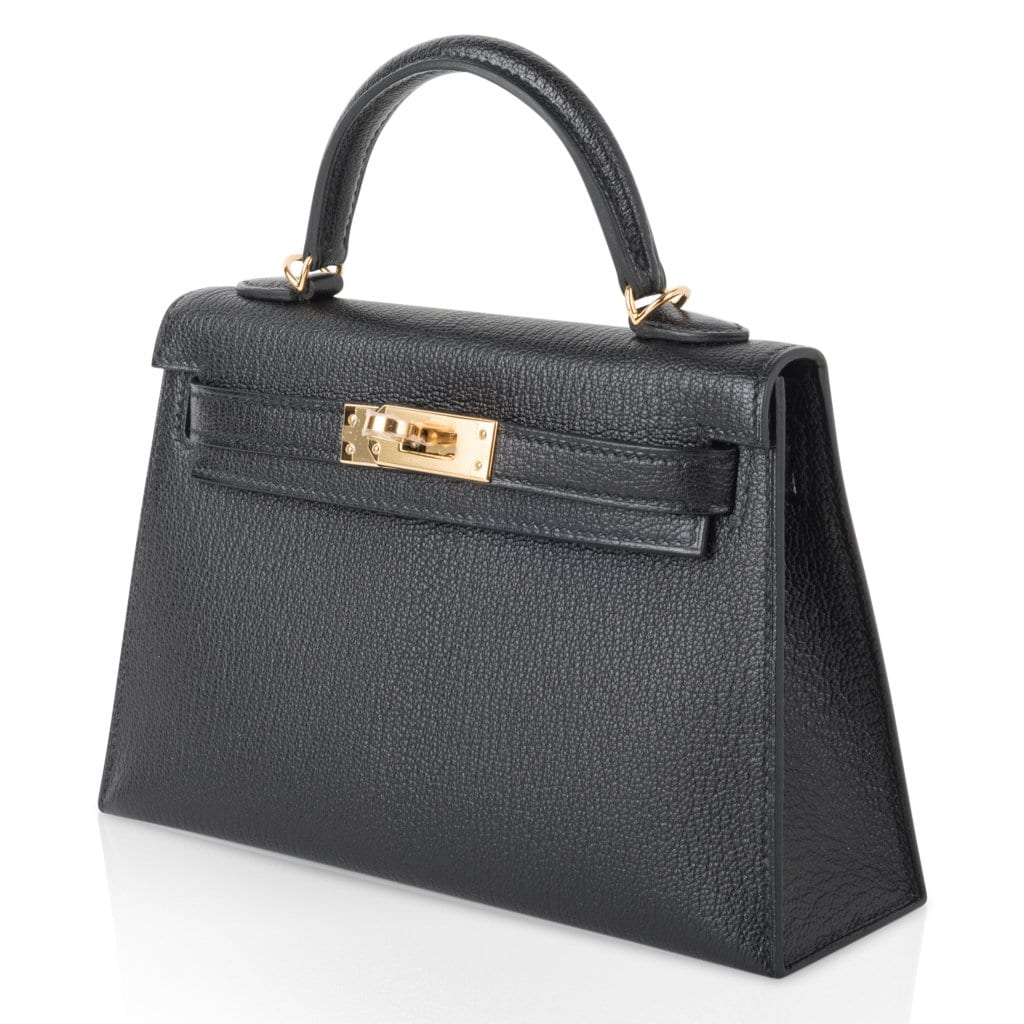 Hermes Mini Kelly 20 Sellier Bag in Black Epsom Leather with Gold Hard –  Mightychic