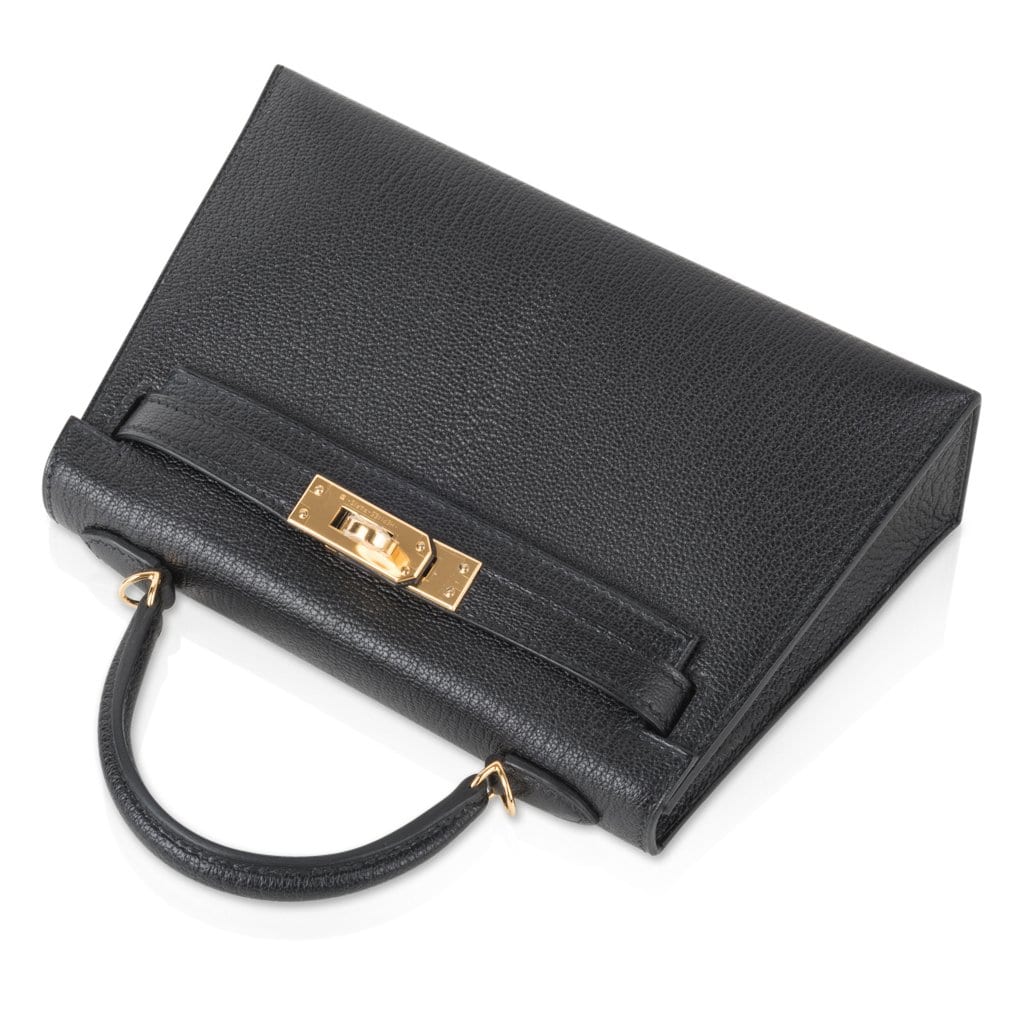 Hermes Kelly 20 Mini Kelly II Sellier Bag Black Chevre Gold Hardware Limited Edition