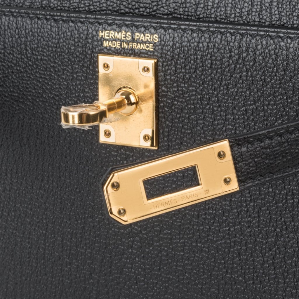 Hermes Kelly 20 Mini Kelly II Sellier Bag Black Chevre Gold