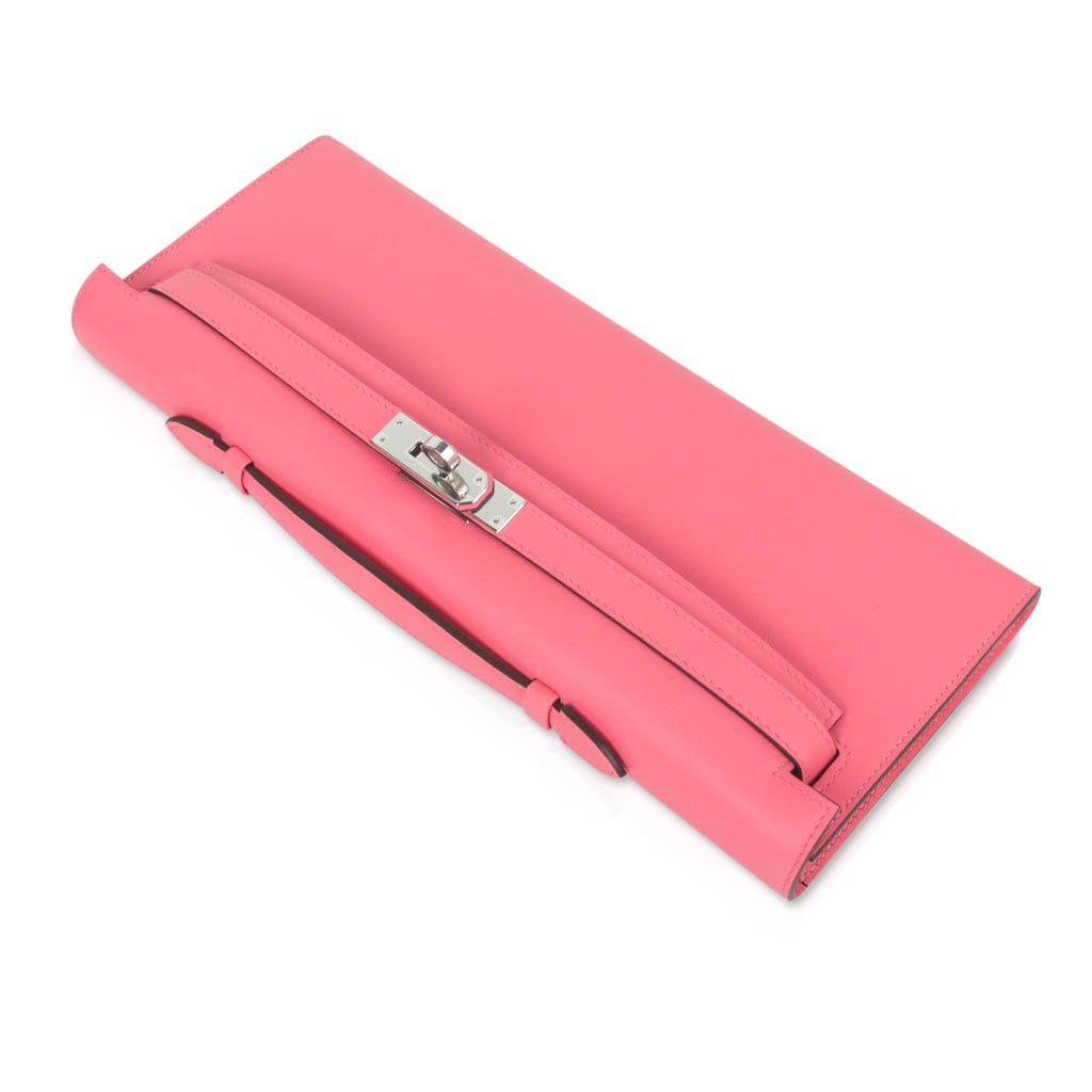 Hermes Kelly Cut Bag Pink Rose Azalee Clutch Swift Palladium Hardware New