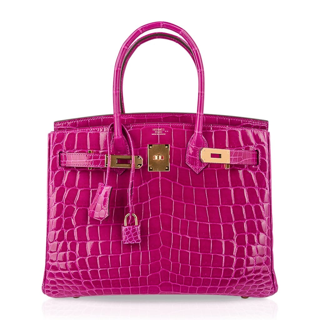 Hermes Birkin 25 Handbag 5J Fuschia Pink Shiny Alligator SHW