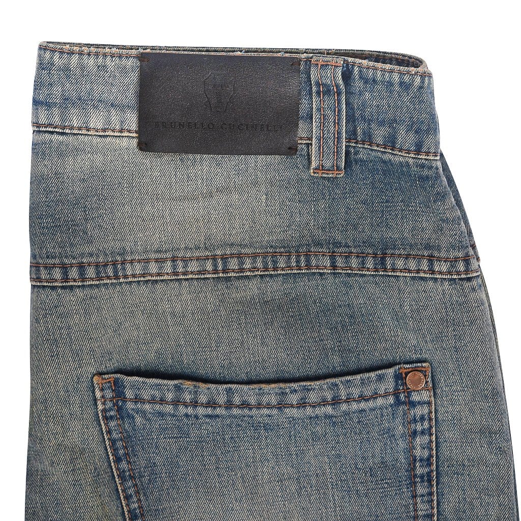 Brunello Cucinelli Jeans Button Fly Medium Distressed Wash Rear Pocket 4