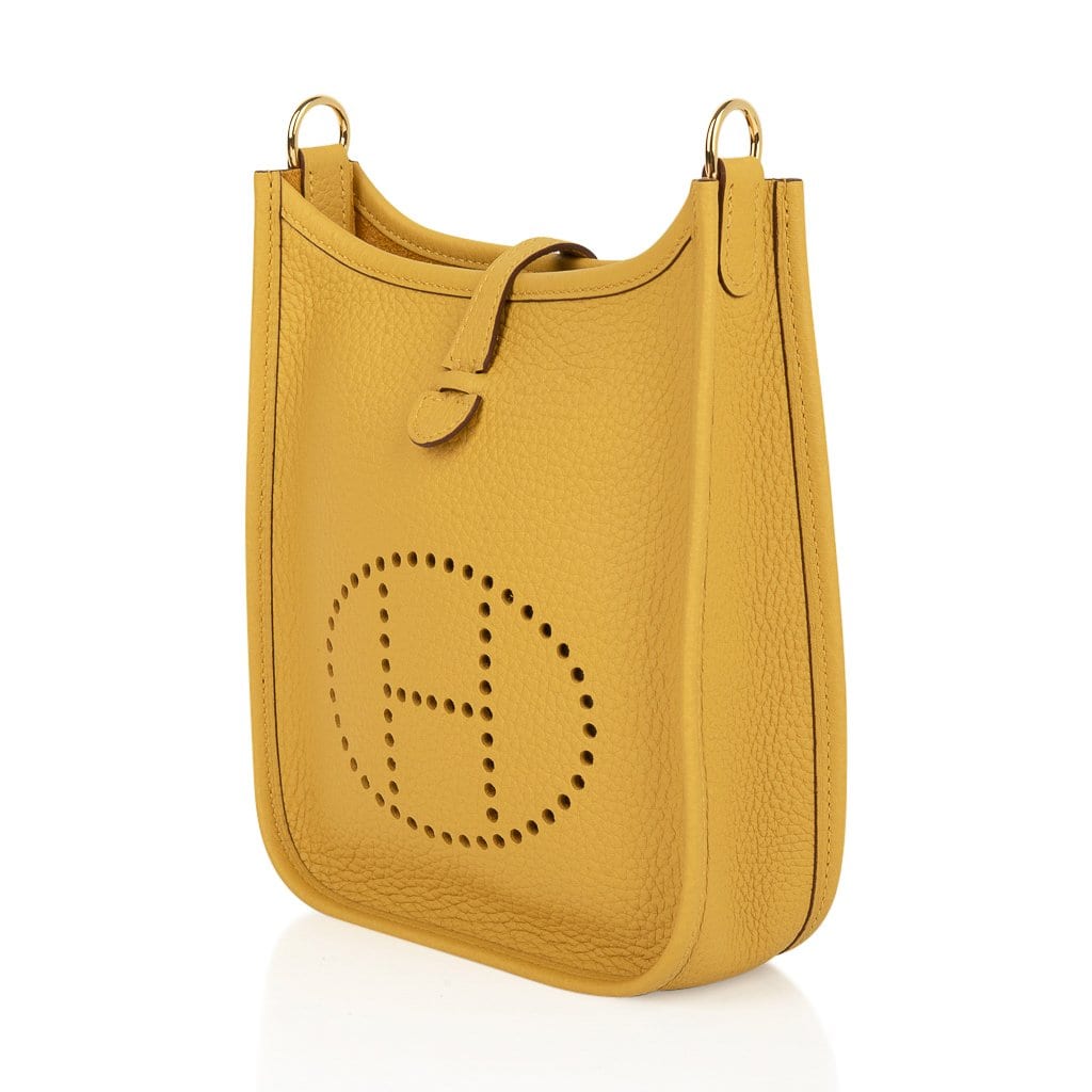 Brand New Hermes Mini Evelyne Clemence Taurillon Bag in Jaune