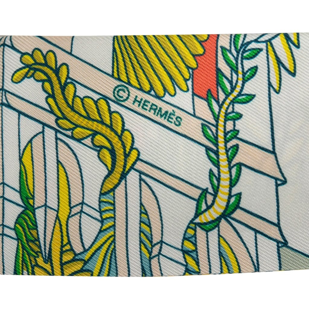 Hermes Twilly Animapolis Rose / Vert / Blanc Silk Scarf New w/ Box
