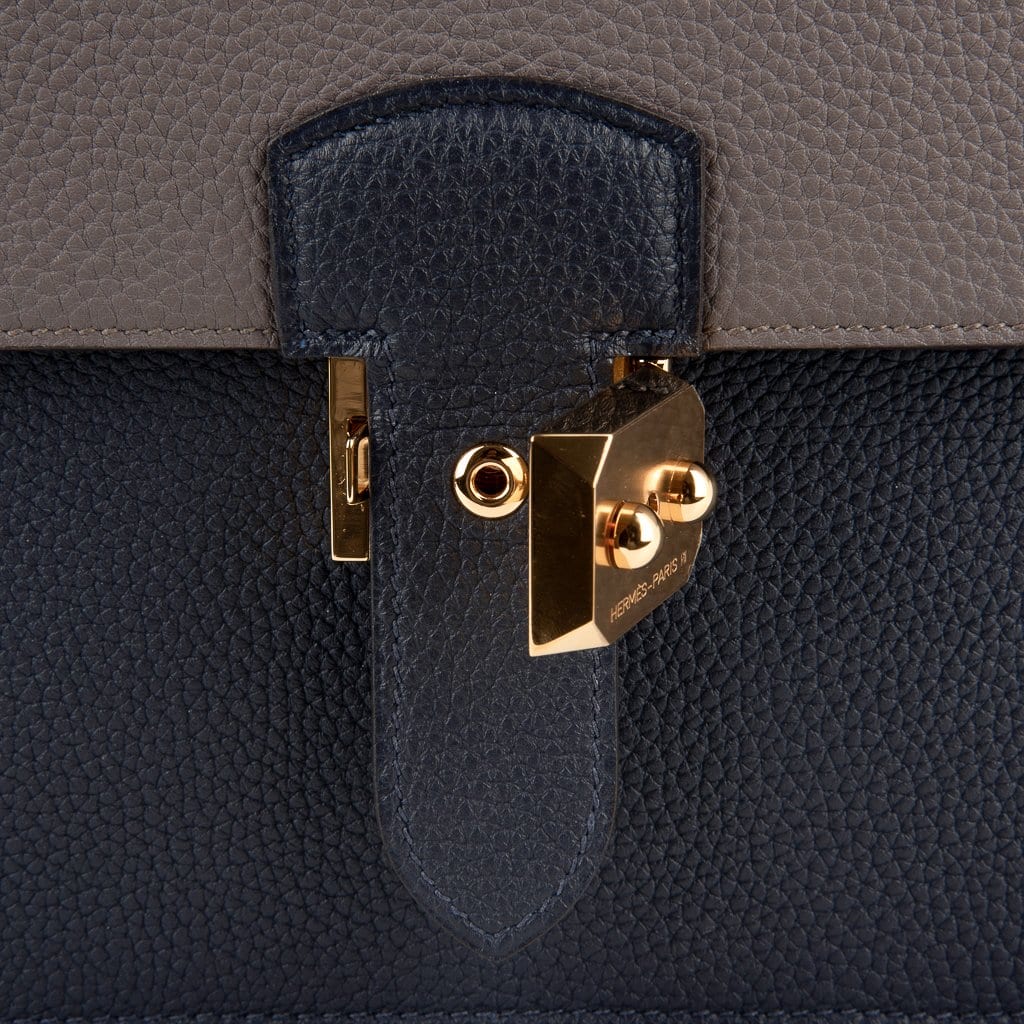 Hermes Sac A Depeches 27 Bag / Briefcase Limited Edition HSS Blue Nuit / Etain