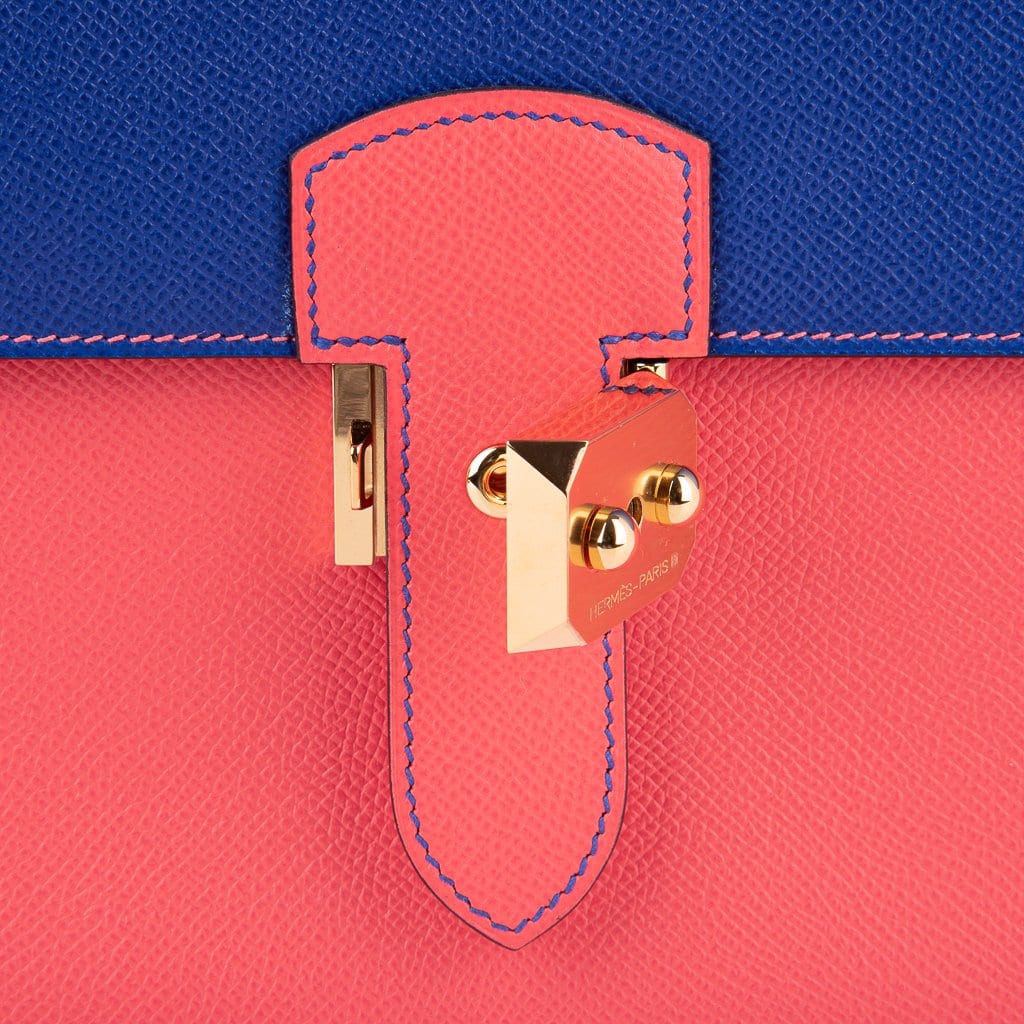 Hermes Sac a Depeches 27 Bag HSS Electric Blue / Rose Jaipur Epsom Gold-Limited-Edition