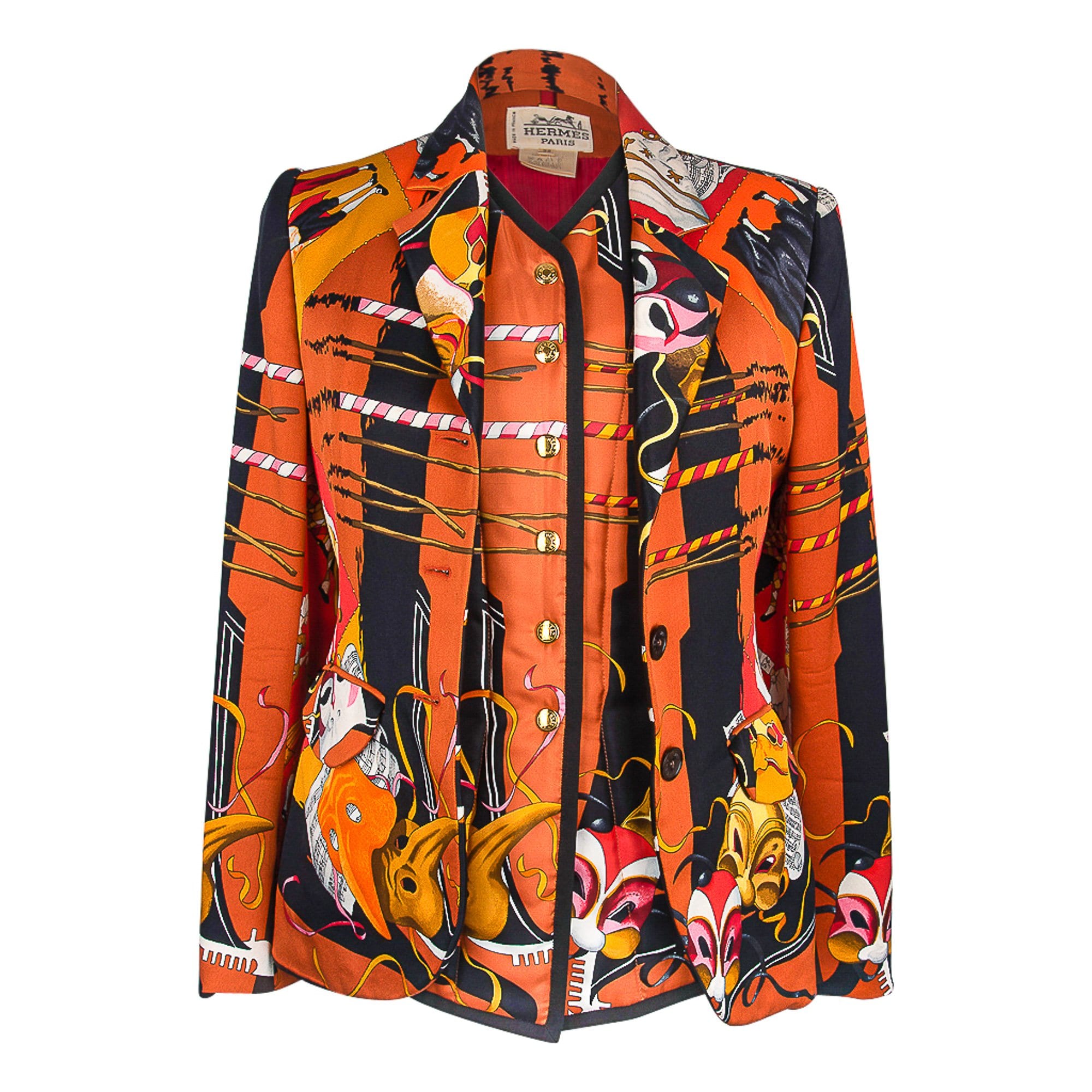 Hermes Jacket Carnaval De Venise Silk Print Vintage 38 / 6
