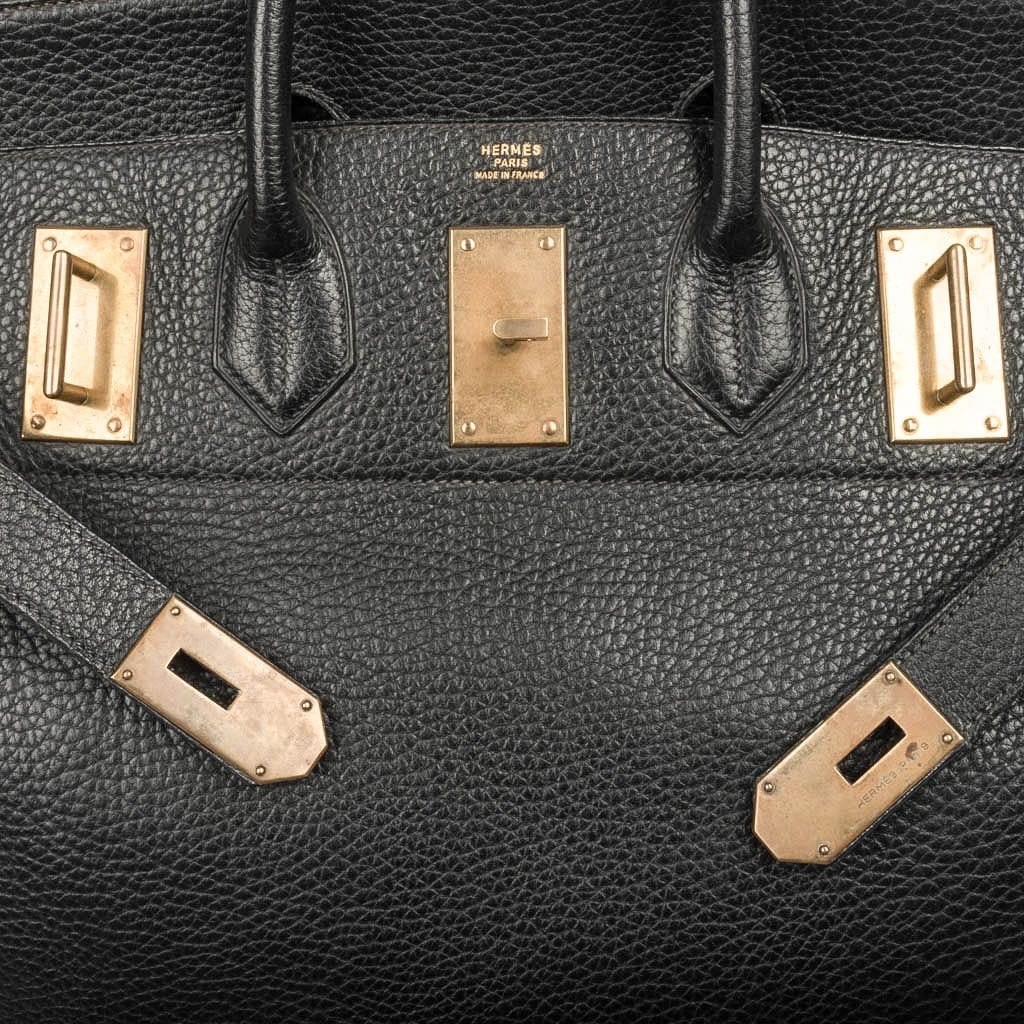 Hermes 45cm Birkin Hac Bag In Noir Fjord Leather