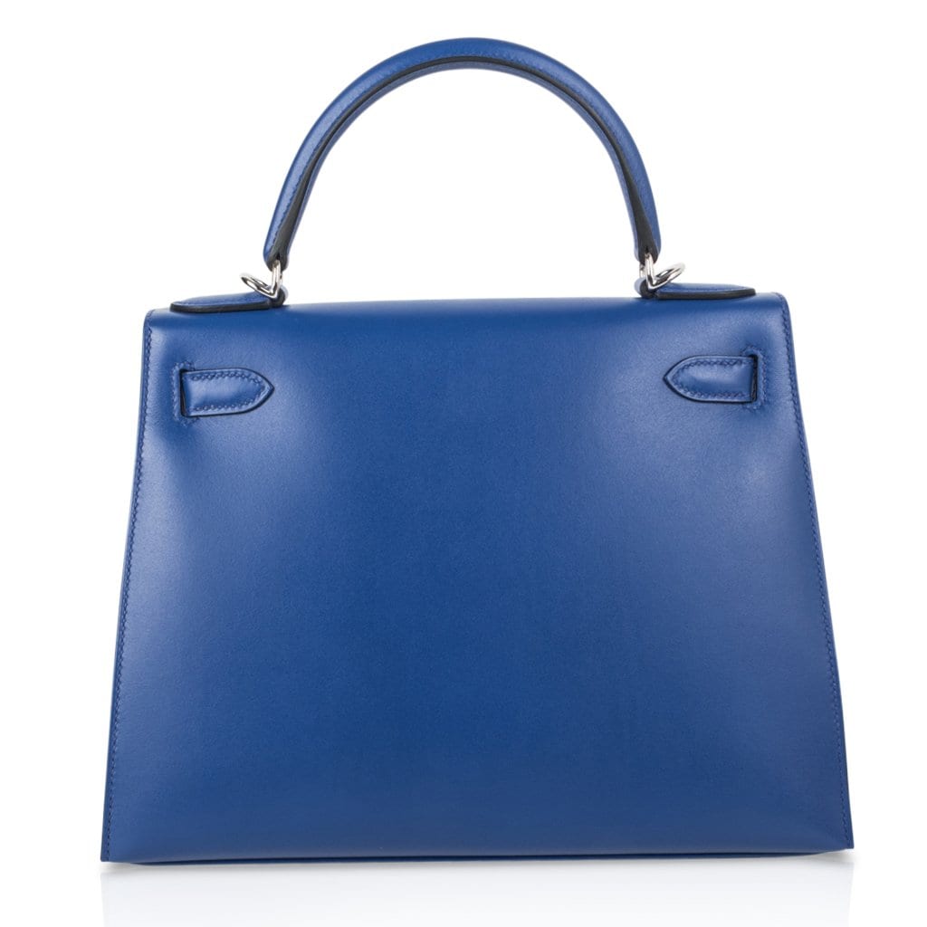 Hermes Kelly Sellier 28 Bag Blue Electric Tadelakt Leather Palladium Hardware