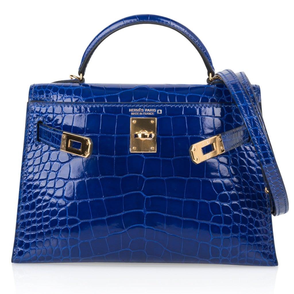 Hermes Kelly Sellier Mini Bag 20cm Blue Electric Alligator Gold