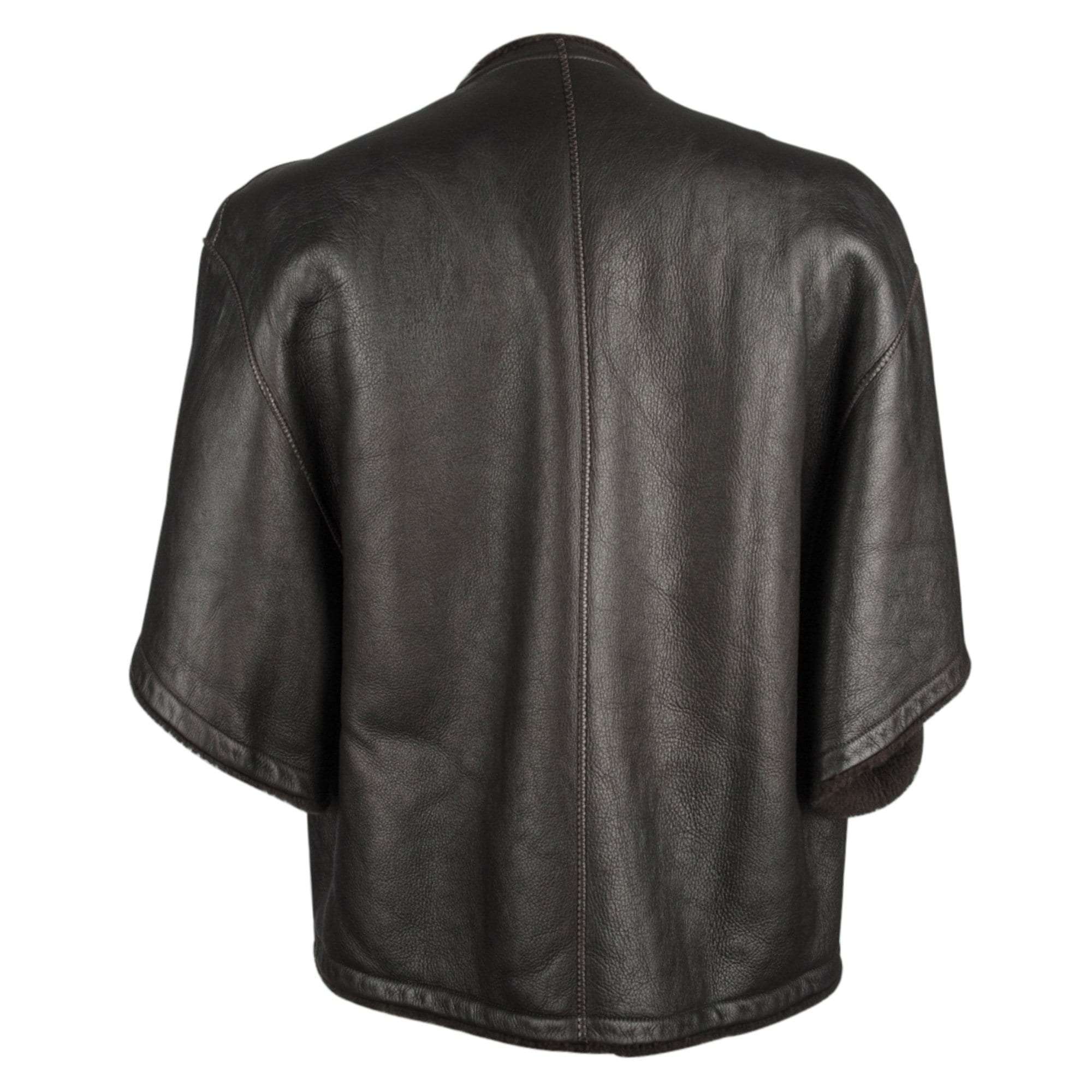 Hermes Jacket Dark Brown Striking Shearling 3/4 Sleeve 38 / 4