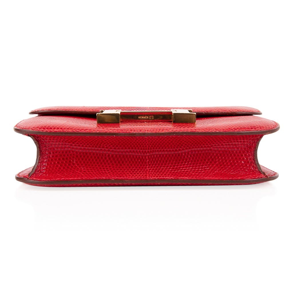 Hermès CONSTANCE 18cm Mini Rouge Braise Lizard With Gold Hardware - Farfetch