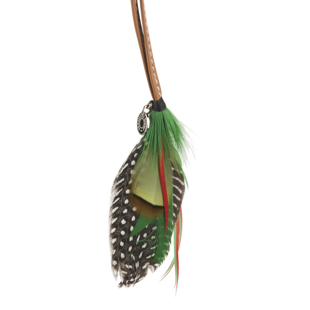 Hermes Gri Gri Mouche Fly Feather Bag Charm Green Red Gray