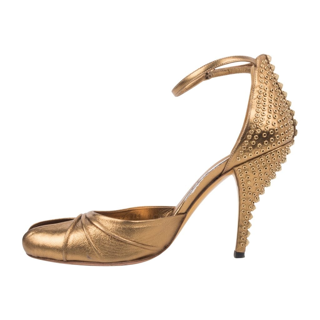 Gucci Shoe Gold Ankle Strap Studded Heel 8.5