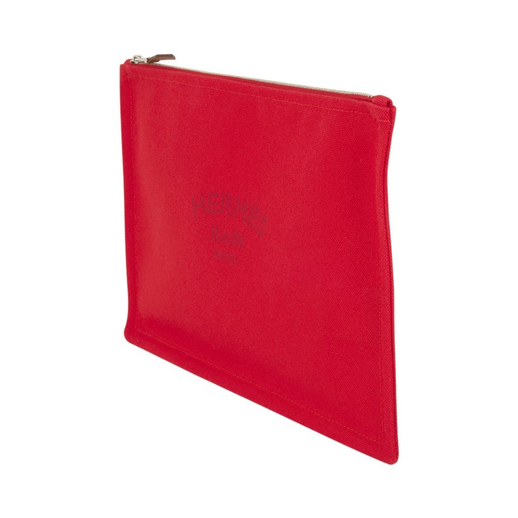 Hermes Red Canvas 'Bain' Zip Pouch – Mine & Yours
