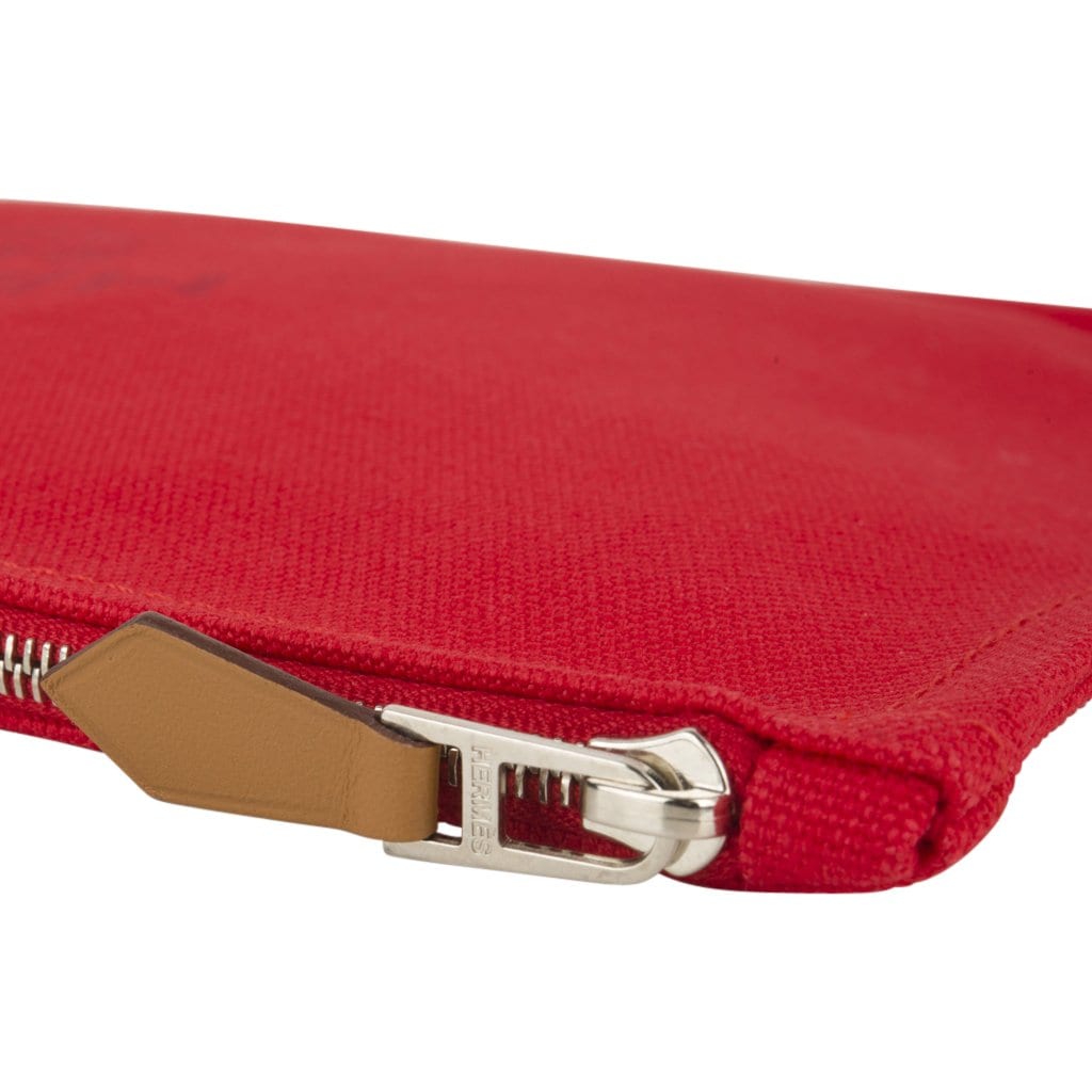 Hermes Bain Flat Yachting Pouch Case Red Cotton Large