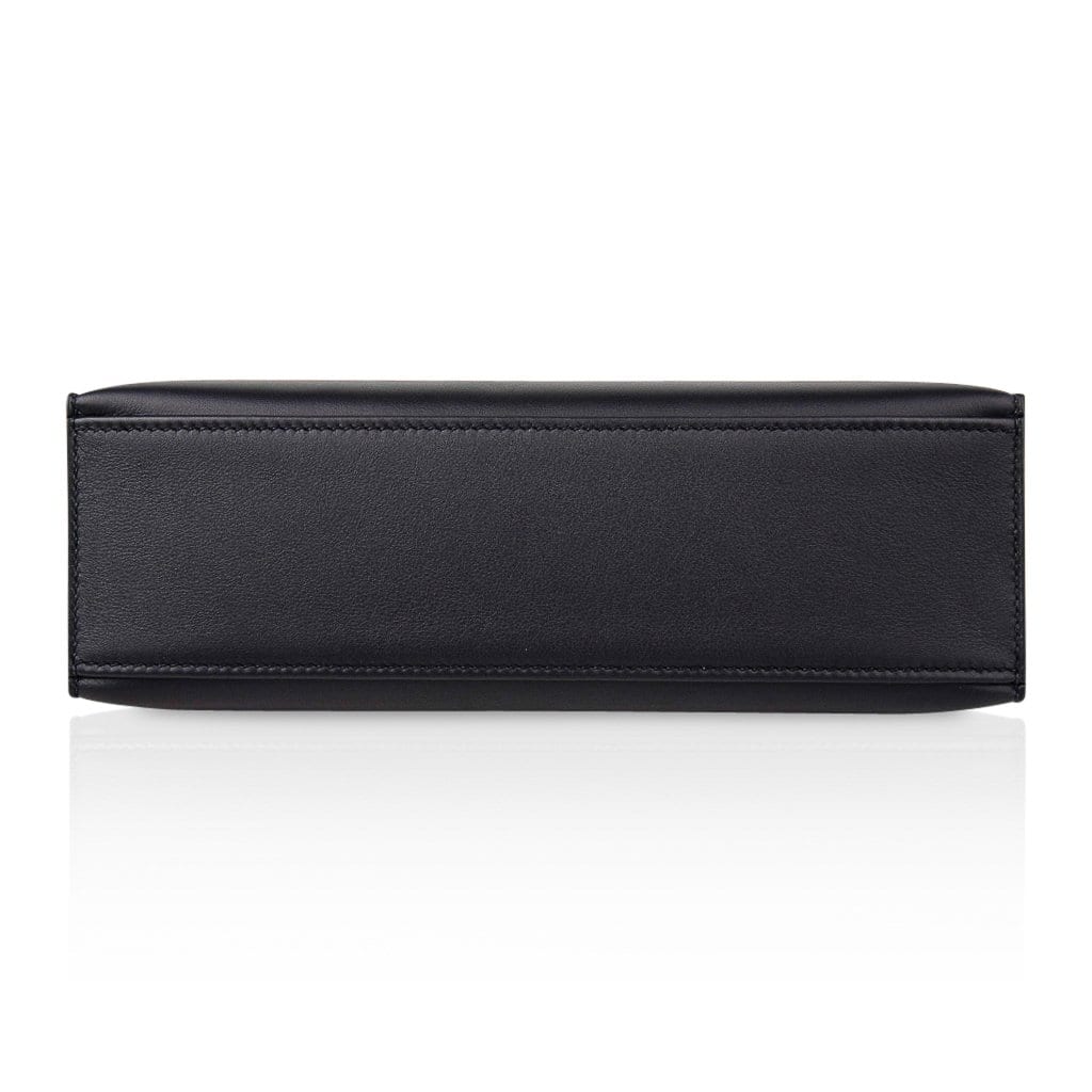 Hermes Kelly Pochette Bag Black Swift Clutch Gold Hardware • MIGHTYCHIC • 
