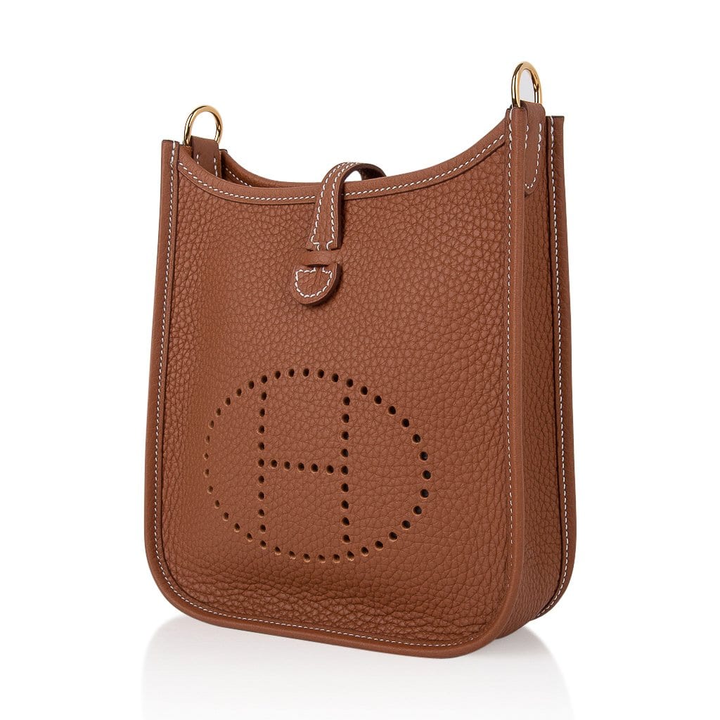 Hermes Mini Evelyne TPM Bag Etain Clemence Leather with Gold Hardware –  Mightychic