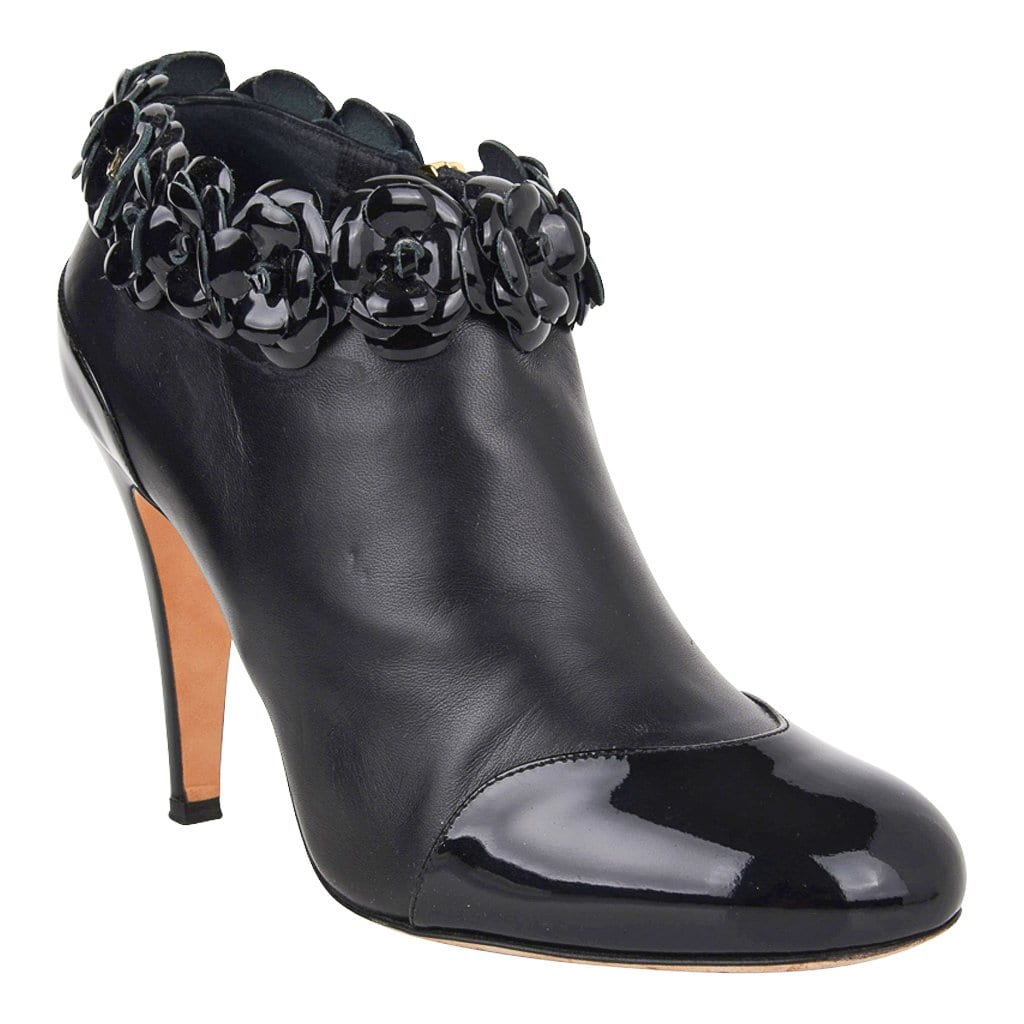 Chanel Ankle Boots Black Patent / Leather Camellia Flowers 40 / 10