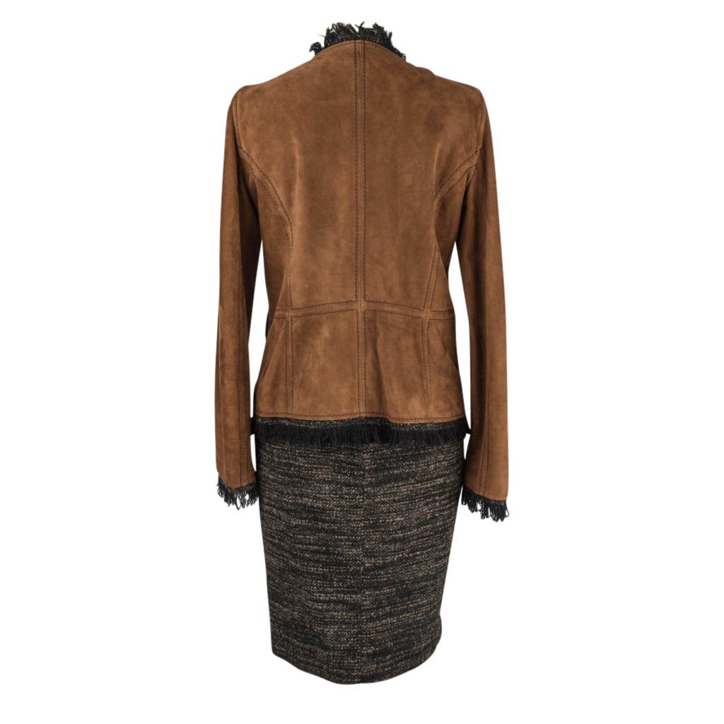 Dolce & Gabbana Skirt Set Suede and Tweed Leather Buttons 42 / 8