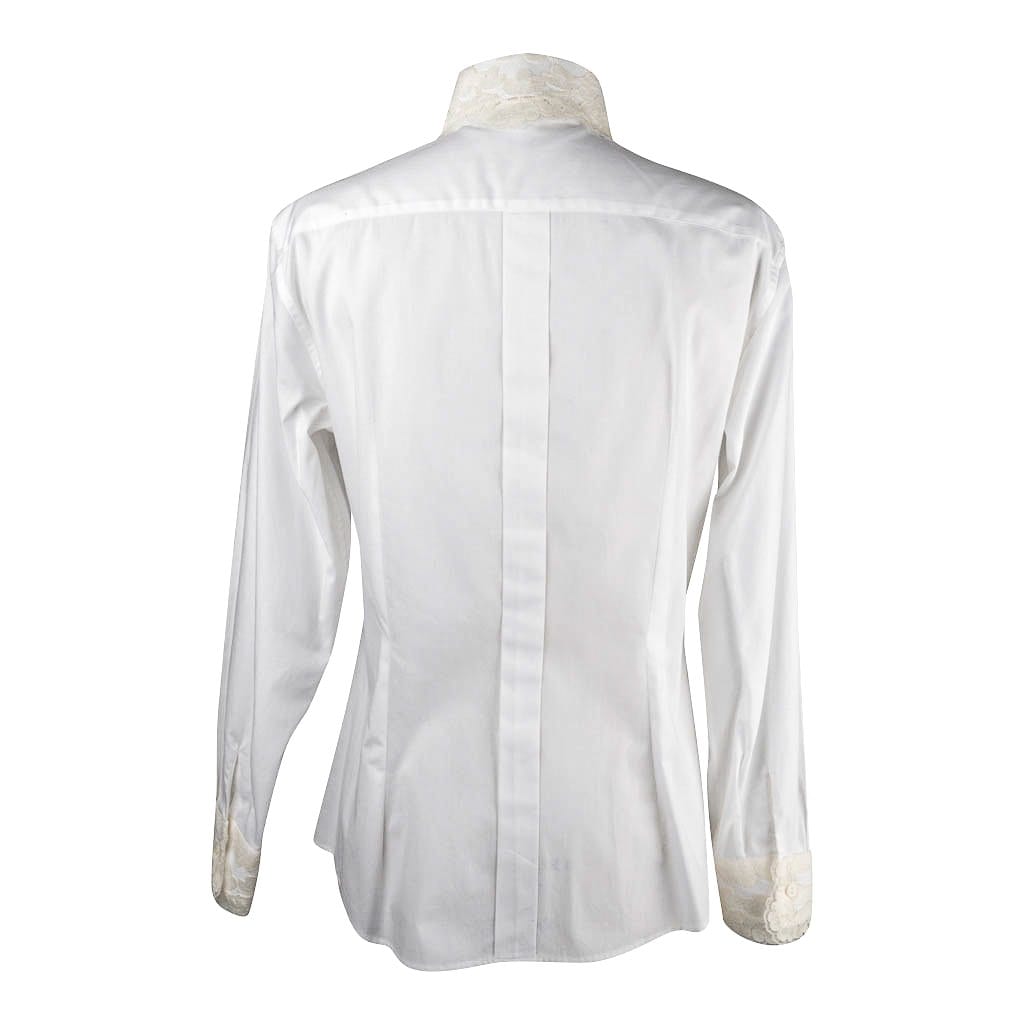Dolce & Gabbana Top White Stretch Shirt Ecru Lace 46 Fits 10