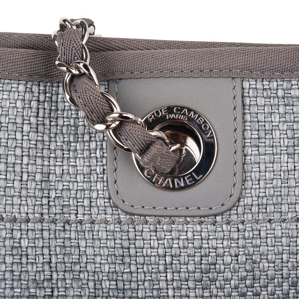 Chanel Deauville Raffia Tote Bag Small White - NOBLEMARS