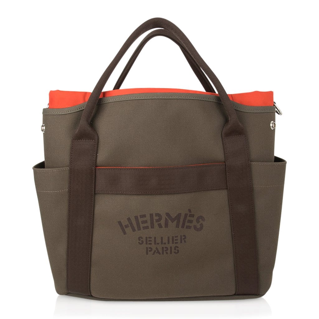 Hermes Tote Sac de Pansage Groom Boot and Helmet Bag Khaki / Feu New