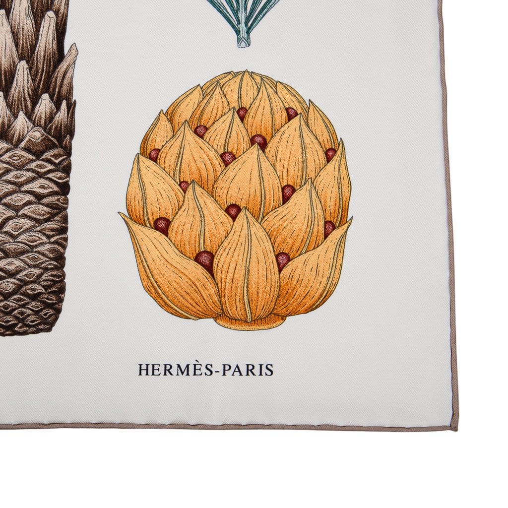 Hermes Scarf Index Palmarum Vert Olive / Ivoire Silk Twill 90 New w/ Box