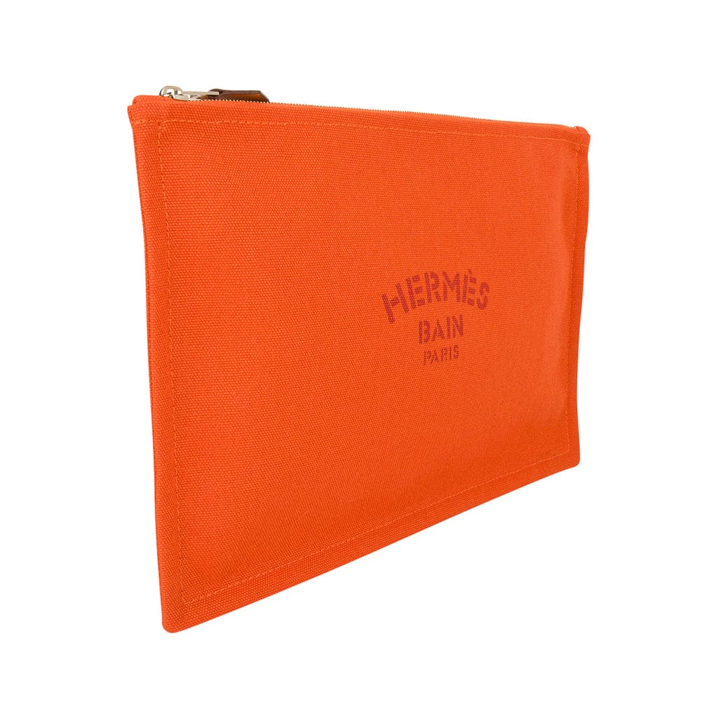 Hermes Bain Flat Yachting Pouch Case Orange Cotton Large – Mightychic