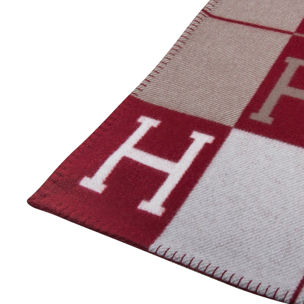 Hermes Blanket Avalon III Signature H Ecru and Rouge Throw Blanket
