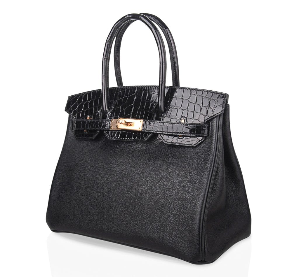 Hermes Touch Birkin Bag Black Togo with Shiny Niloticus Crocodile with Rose  Gold Hardware 30 Black 2337841
