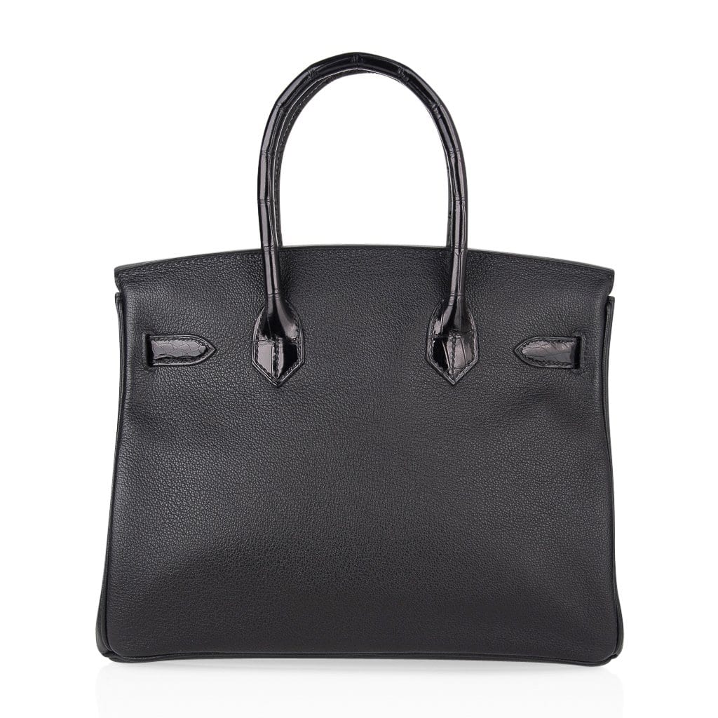 Hermès Birkin 30 Top Handle Bag In Black Ostrich With Rose Gold