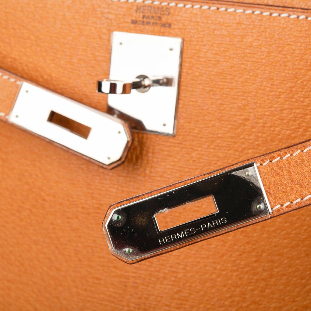 Hermes Kelly 28 Bag Gold Porc Leather Palladium Hardware • MIGHTYCHIC • 