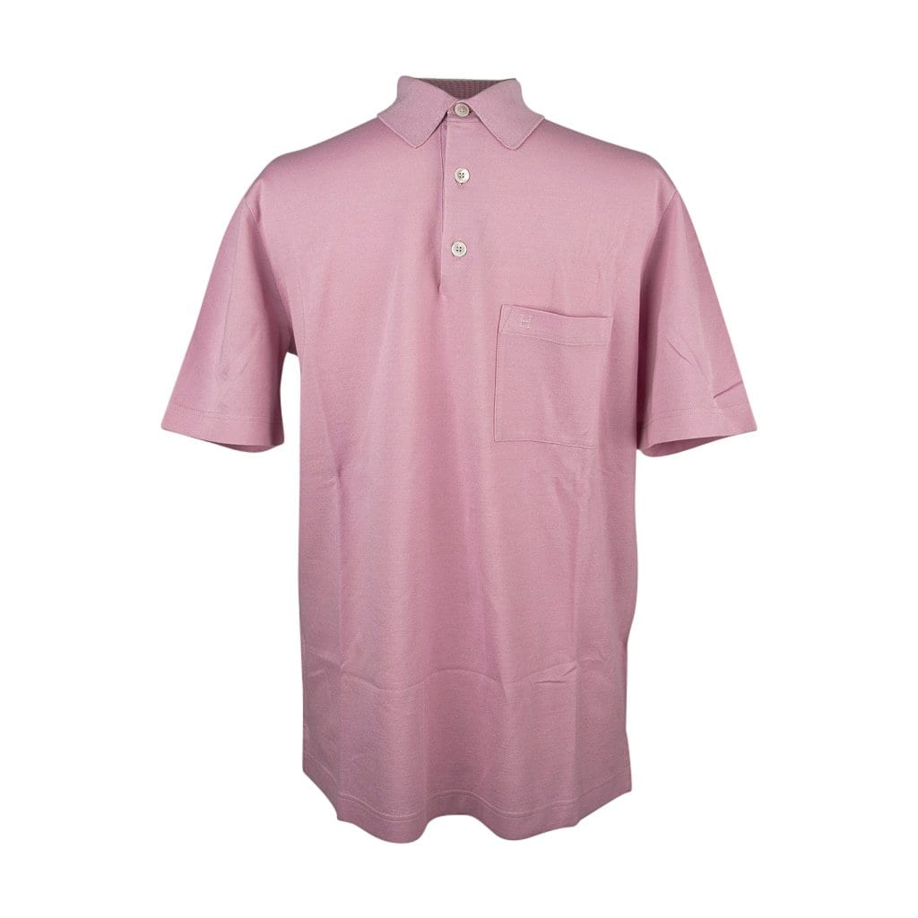 Hermes Men's Embroidered Polo Shirt Rose Clair Cotton Short Sleeve M