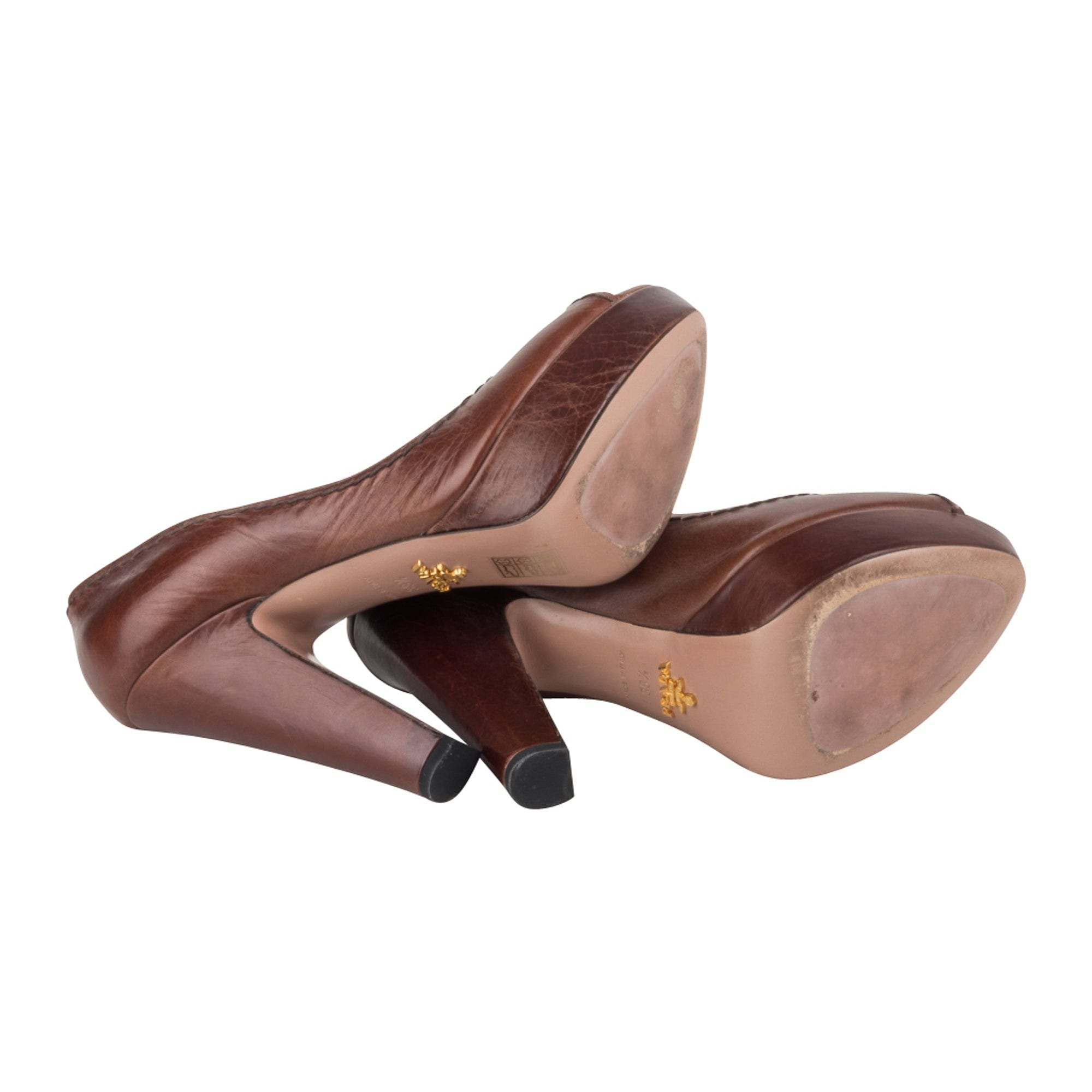 Prada Shoe Peep Toe Platform Brown Leather Pump  39.5 / 9.5