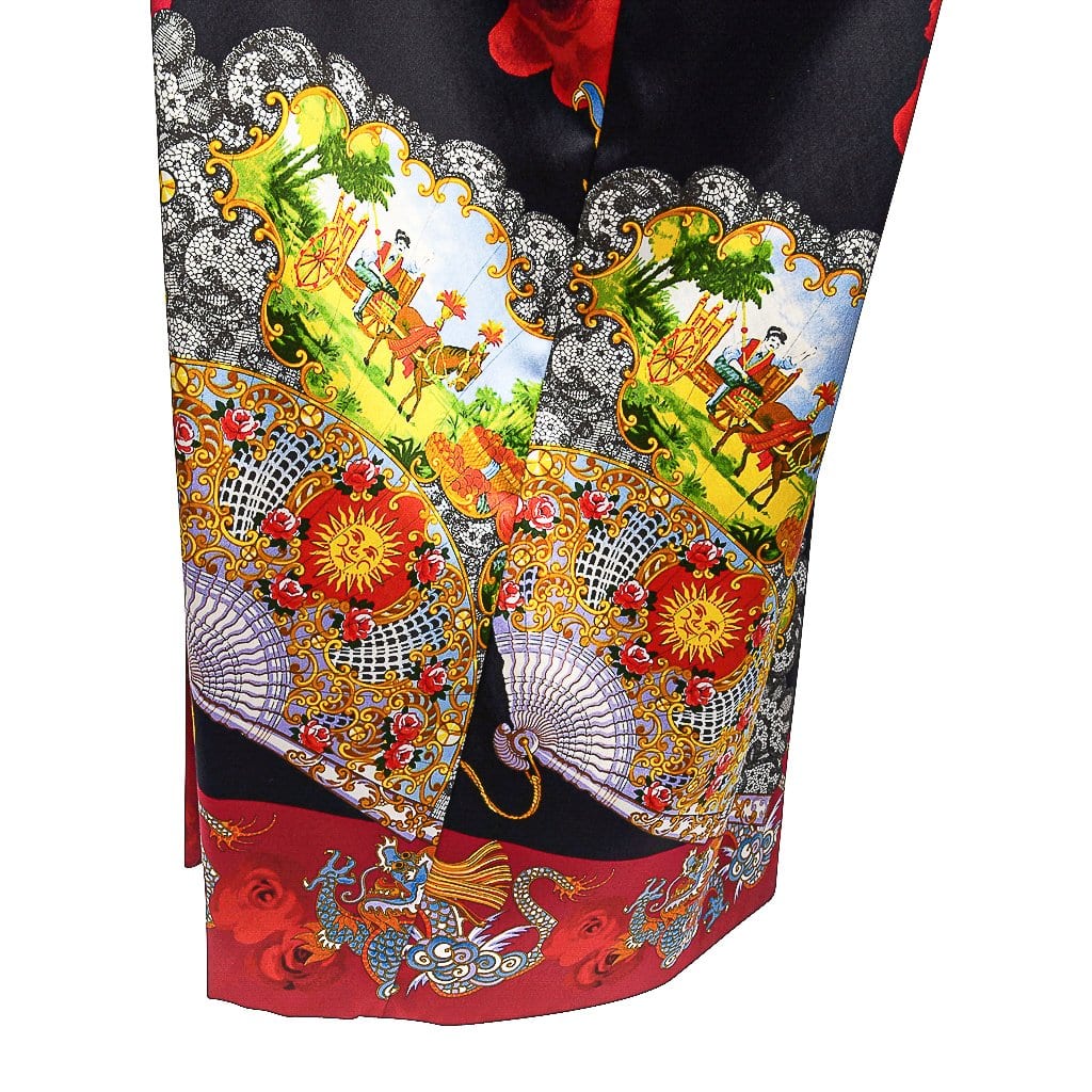 Dolce & Gabbana Vintage Skirt Exotic Asian Print Dragons Fans Roses 40 / 6