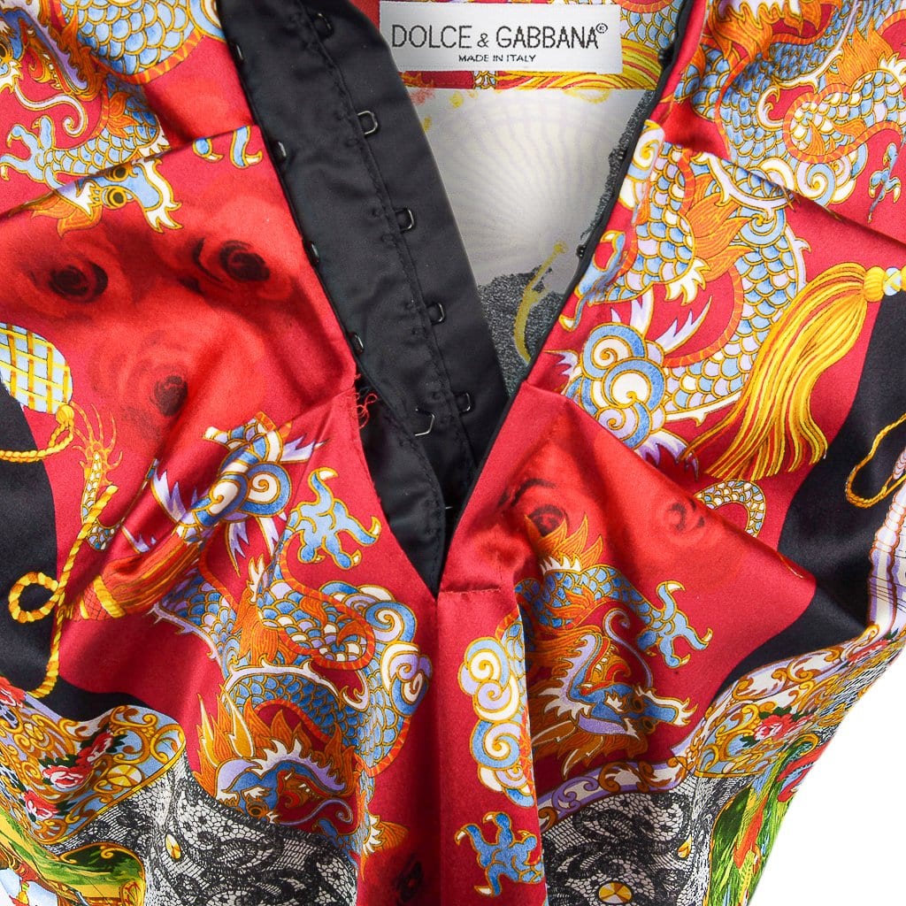 Dolce & Gabbana Vintage Skirt Exotic Asian Print Dragons Fans Roses 40 / 6