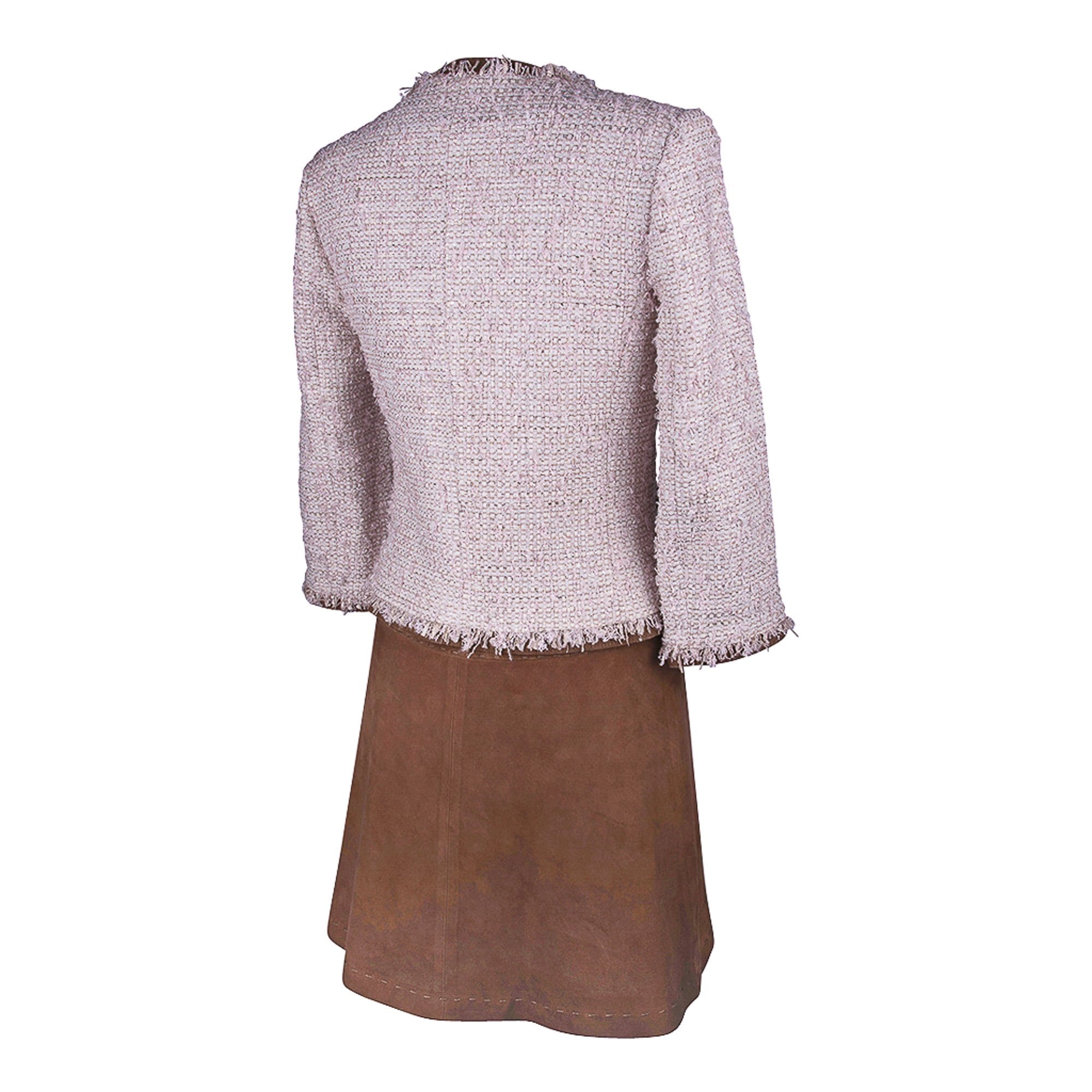 Les Copains Jacket Pink Fantasy Tweed Suede Edging Skirt Set 6 New