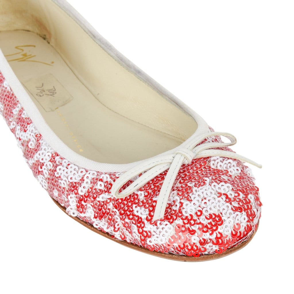 Giuseppe Zanotti Shoe Ballet Flat White and Red Sequins 38.5 / 8.5 - mightychic