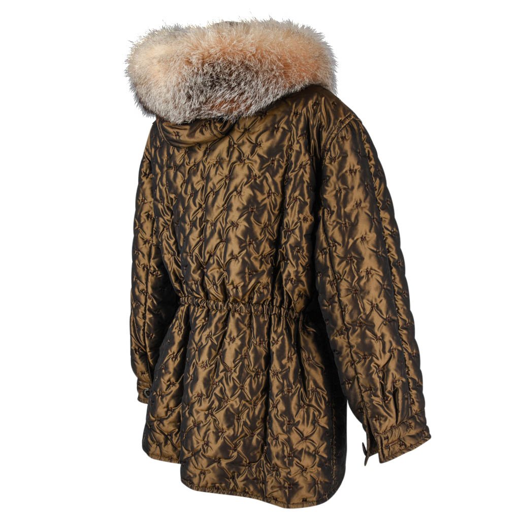 Hermes Jacket Vintage Quilted Parka Lush Fox Fur Hoodie Trim 6 - mightychic