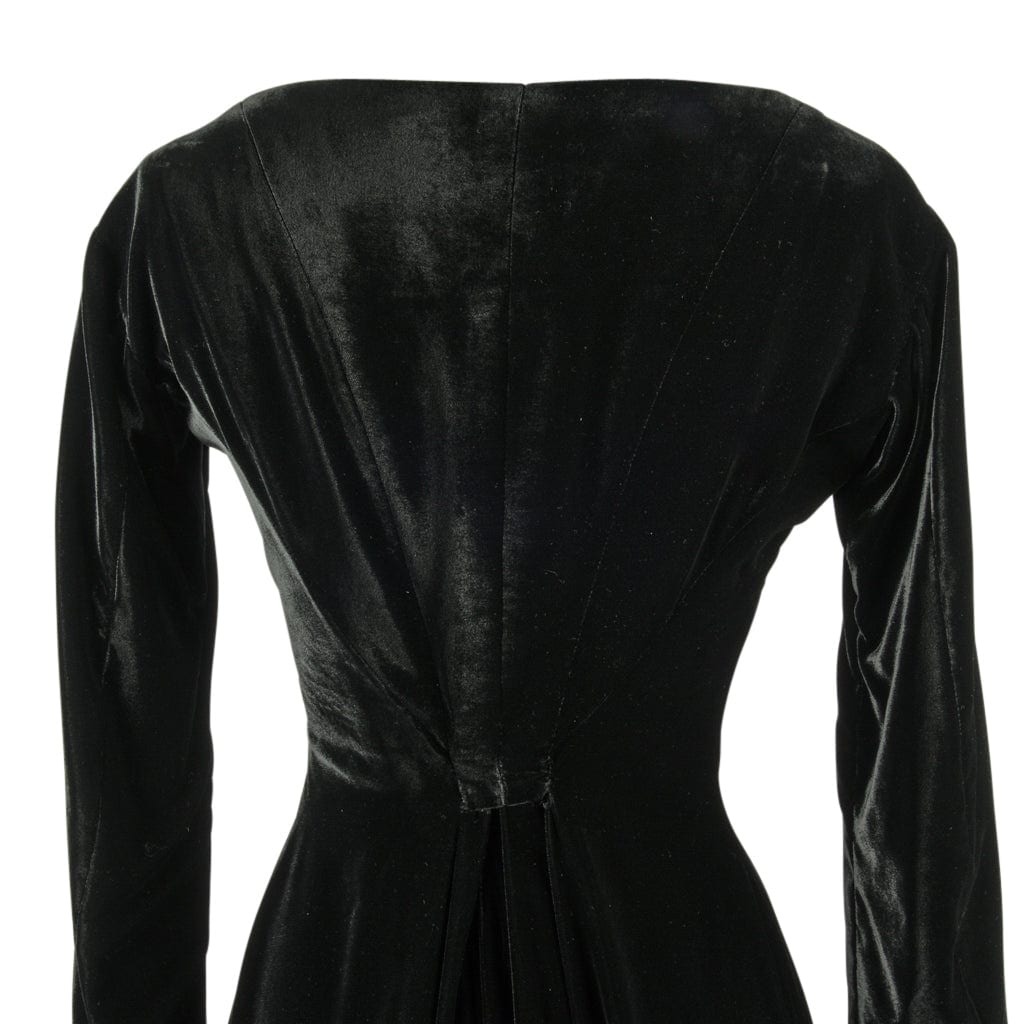 Hermes Dress Vintage Black Velvet Plunging V English Riding Influence 40 / 6 Divine - mightychic