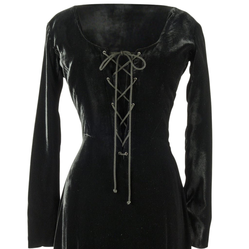 Hermes Dress Vintage Black Velvet Plunging V English Riding Influence 40 / 6 Divine - mightychic