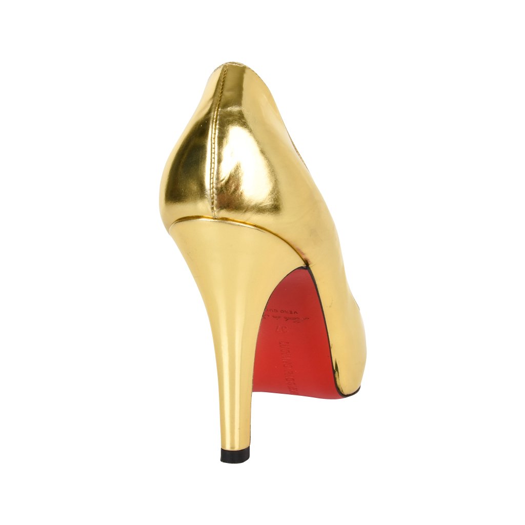 Luciano Padovan Shoe Mirror Gold Peep Toe Platform  37 / 7 - mightychic