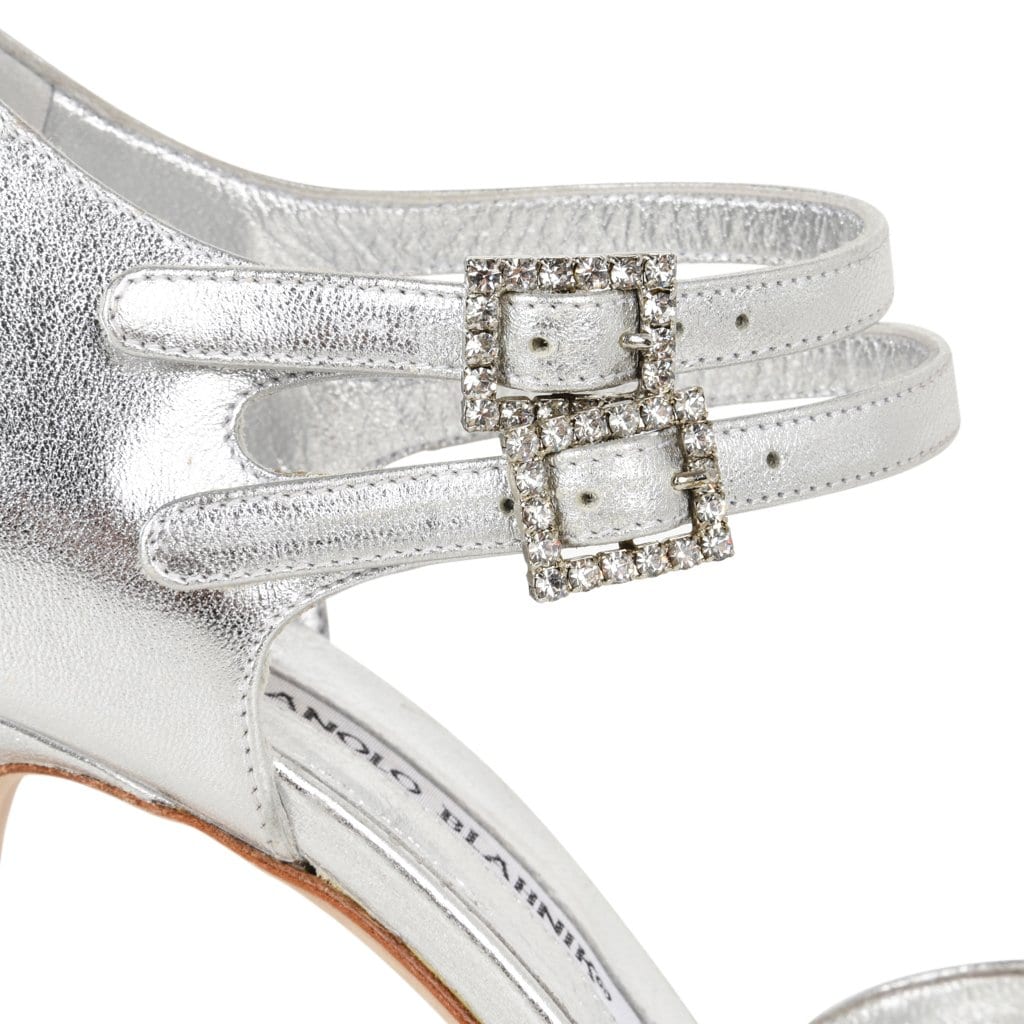 Manolo Blahnik Shoe Silver Double Strap Diamante Buckle  37.5 / 7.5 - mightychic