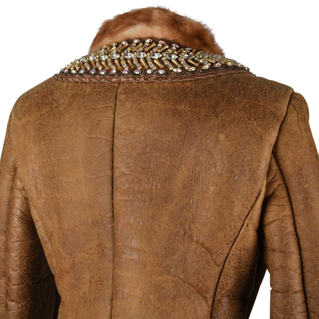 Prada Jacket Distressed Shearling Mink Trim and Jeweled Collar 40 / 6 - mightychic
