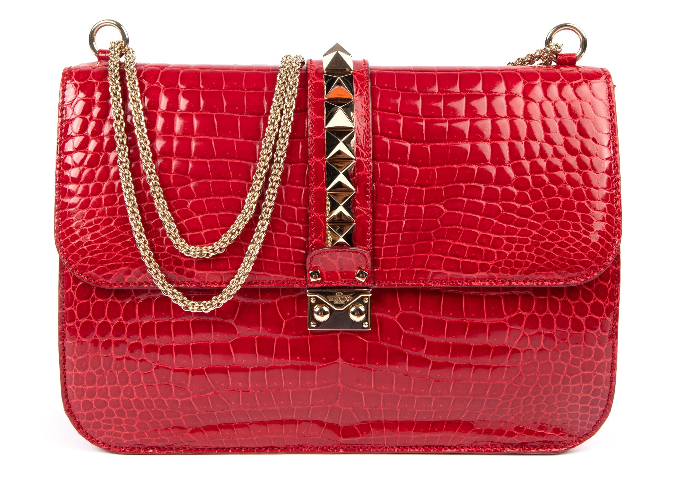 Valentino Rock Lock Large Lipstick Red Rouge Crocodile Crossbody Bag –  Mightychic