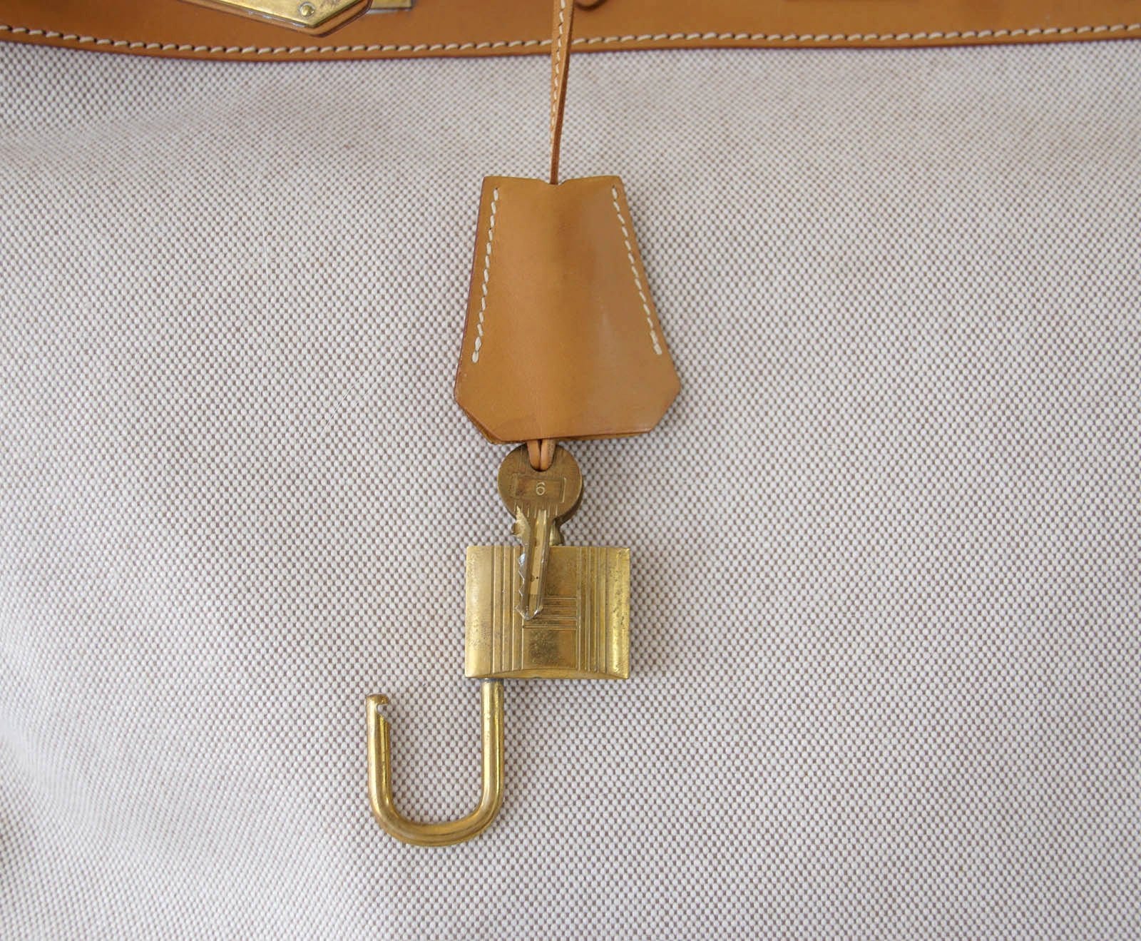 Hermes Birkin 55 Bag Hac Toile Vache Naturelle Brass Hardware at 1stDibs