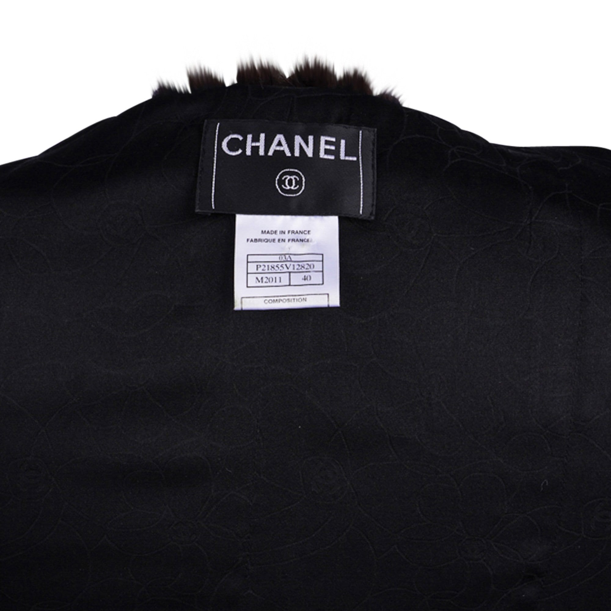 Chanel 03A Jacket Black Tweed Mink Trim Metallic Thread 40 / 6