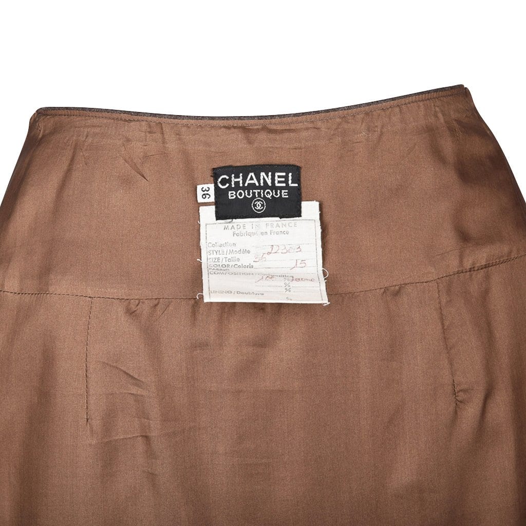 Chanel Vintage Brown Box Pleat Skirt with No 5 Buttons Size 36/4